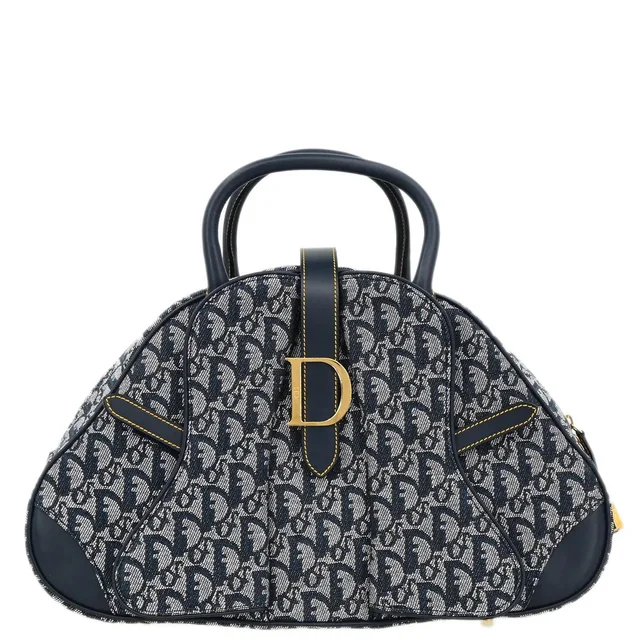 Dior Navy Double Saddle Trotter Handbag in Navy Canvas from AMORE Vintage Tokyo