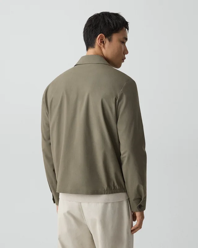 Theory Blouson Zip Jacket in Motion Wool in MOREL 54% Virgin Wool, 25% Recycled Polyester, 20% Polyester, 1% Lycra Spandex, photo 10 of 12 from Theory