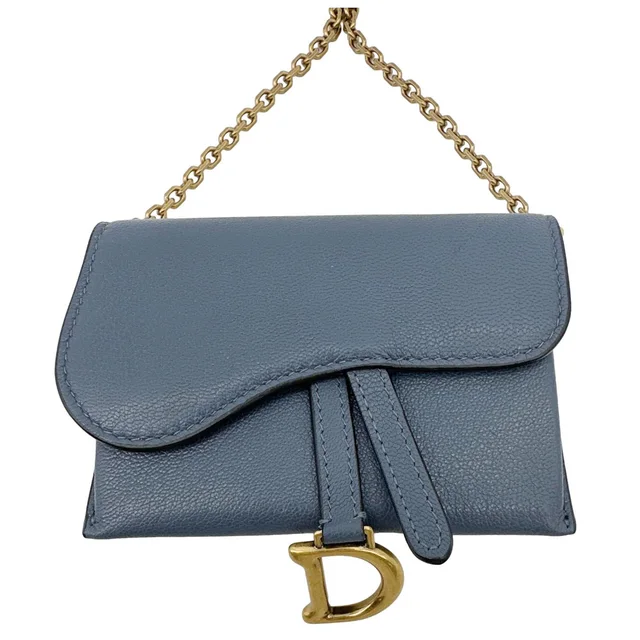 Dior Saddle Pouch With Chain Leather Crossbody Bag Blue in Blue Leather from Dallas Designer Handbags