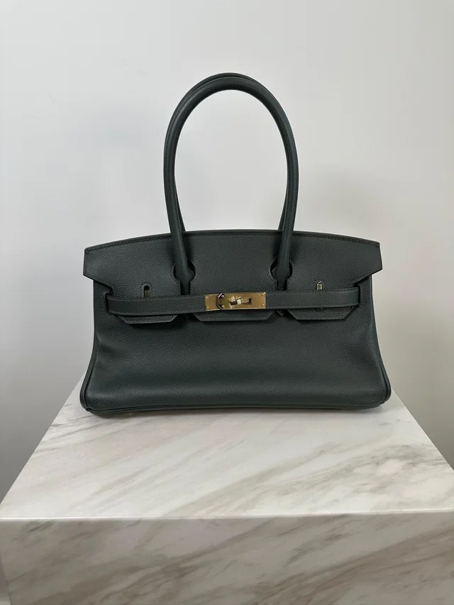 Hermès Birkin Shoulder 29 Vert Mangrove Evercolor Permabrass Hardware in Green Leather from Luxury Promise