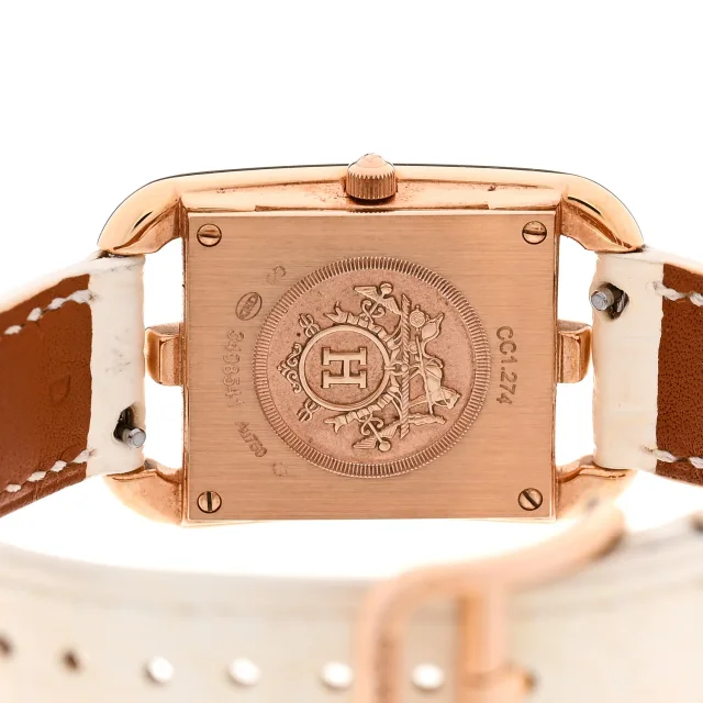 Hermès 18K Yellow Gold Alligator Diamond Bezel Mother of Pearl 23mm Cape Cod Quartz Watch Craie in White Crocodile from FASHIONPHILE, photo 4 of 5