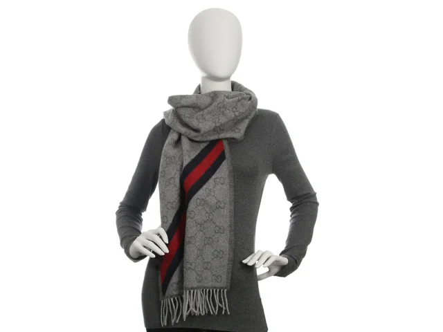 Gucci Gray GG Web Scarf in Grey Wool from Ann's Fabulous Finds, photo 3 of 4