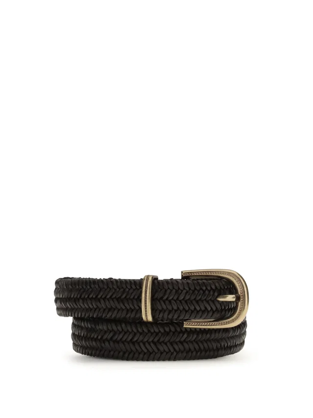 Brunello Cucinelli Braided Stretch Leather Belt — Black in Black Leather from HEWI