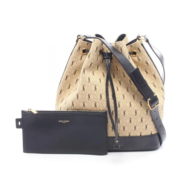Saint Laurent Shoulder Bag le Monogram Beige Black Canvas Leather in Black Canvas from The Reluxe