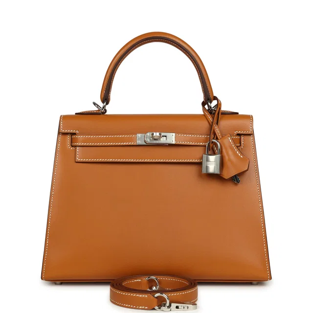Hermès Kelly Sellier 25 Naturel Sable Butler Palladium Hardware in Beige Calfskin from Madison Avenue Couture