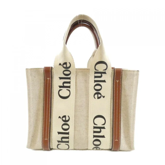 Chloé Woody Small Tote CHC21US385 E66 Bag in 90U/WHITE+BROWN (white+ BRAUN) cotton/calf from KOMEHYO