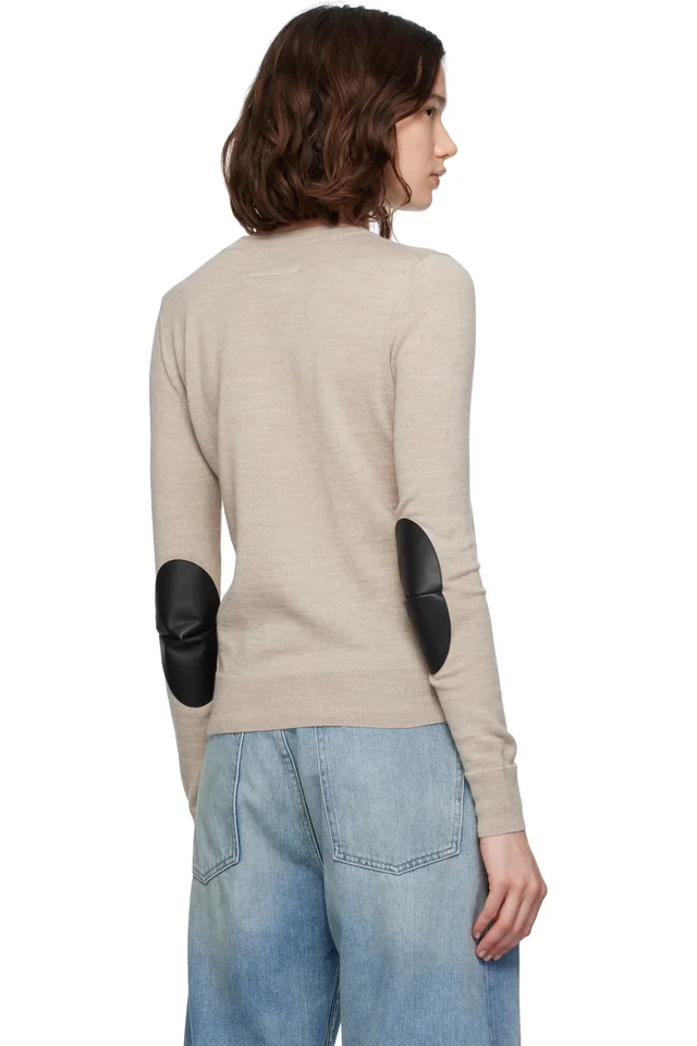 MM6 Maison Margiela Beige Elbow Patch Sweater, photo 3 of 4 from SSENSE