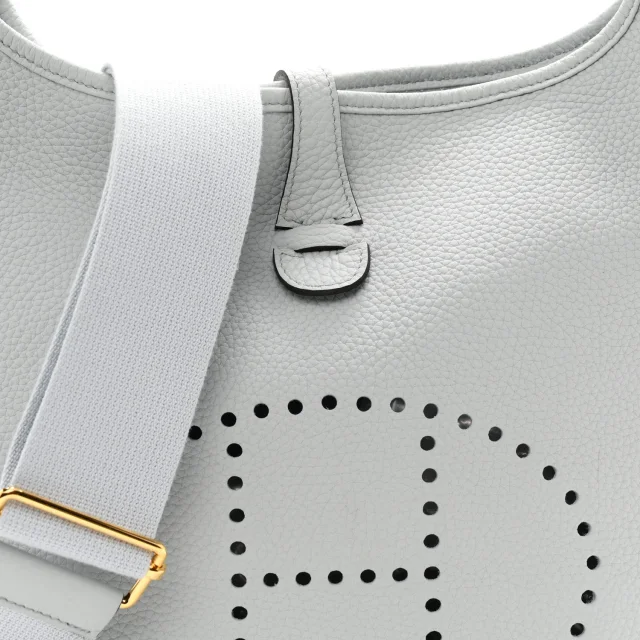 Hermès Taurillon Clemence Evelyne III PM Bleu Pale in Blue Clemence leather from FASHIONPHILE, photo 8 of 11
