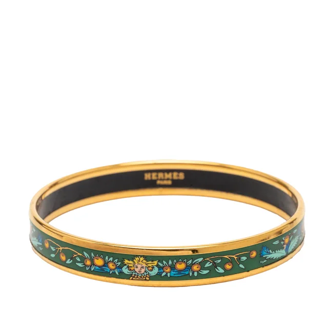 Gold Hermès Narrow Enamel Fruits Cloisonne Bangle 65 Costume Bracelet in Gold from Designer Revival