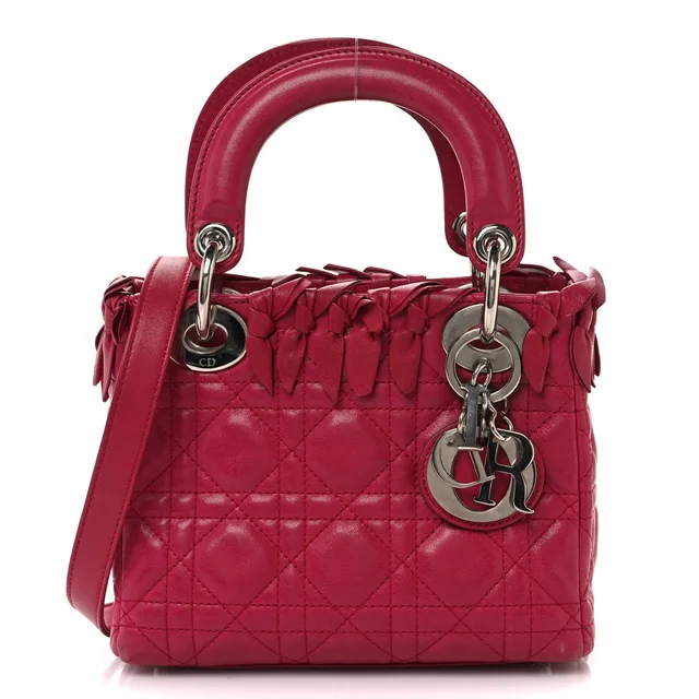 Cannage Bow Mini Lady Dior Leather Bag - Fuchsia in Pink Leather from H&T