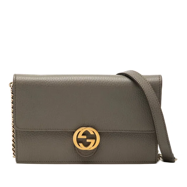 Brown Gucci Dollar Calfskin Interlocking G Wallet on Chain in Brown Calfskin from Designer Revival