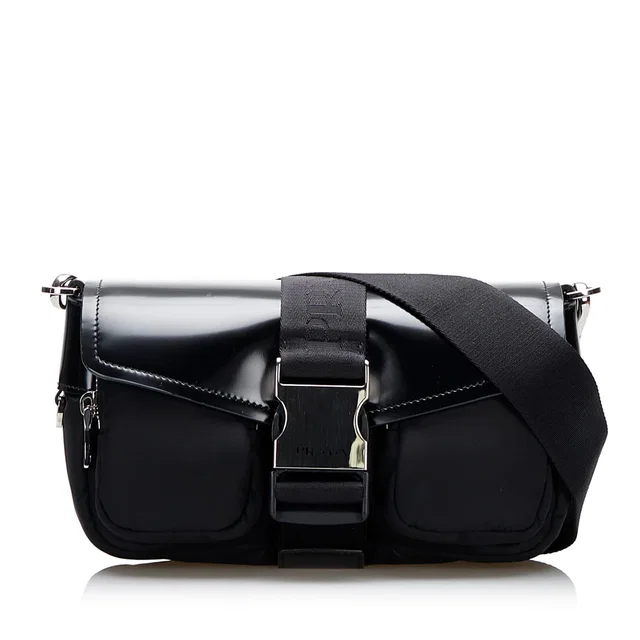 Black Prada Re-Nylon & Spazzolato Pocket Crossbody in Black Nylon from Designer Revival