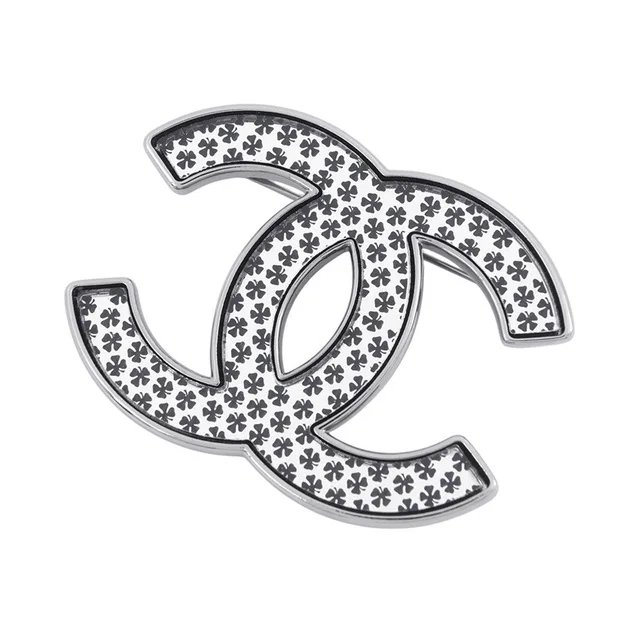 Chanel Clover Pattern CC Logo Brooch Silver/BlackABD399-B16775-NY365 Metal in Silver from GALLERY RARE