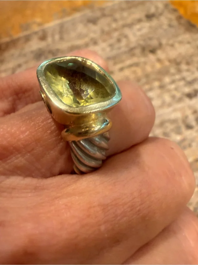 David Yurman Silver Ring With Lemon-Green Citrine Gemstone And 14k Gold Bezel in green|gray|silver from Poshmark