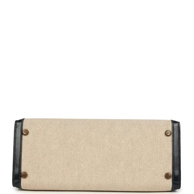 Hermès Vintage Kelly Sellier 28 Bleu Marine Box and Beige-Ecru Toile H Canvas Gold Hardware in Blue Boxcalf/Canvas from Madison Avenue Couture, photo 4 of 4