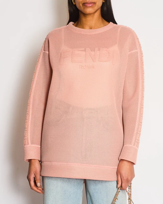 Fendi Blush Pink Mesh Neoprene Long Sleeve Logo Top Size L (UK 12/14) in Pink from Sellier