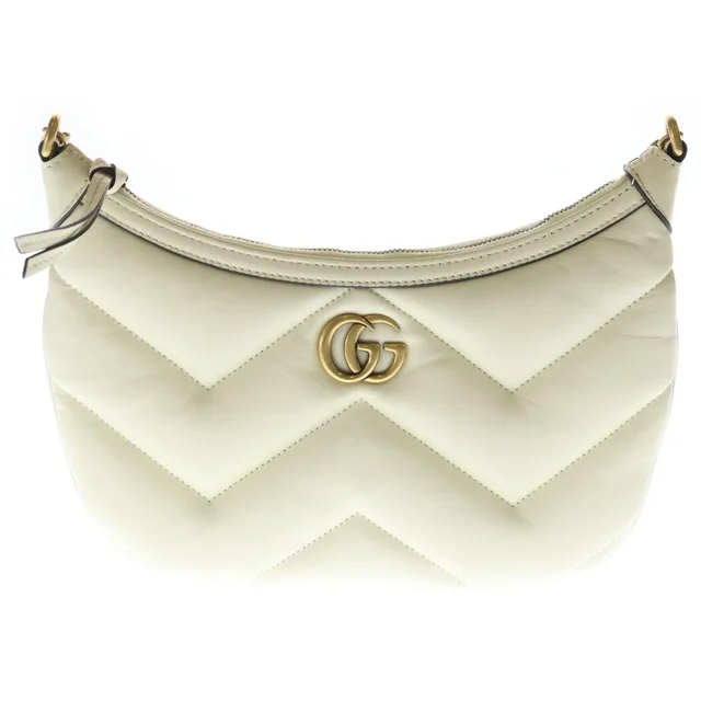 Gucci GG Marmont Small Shoulder Bag White Leather Gold in White Leather from The Reluxe