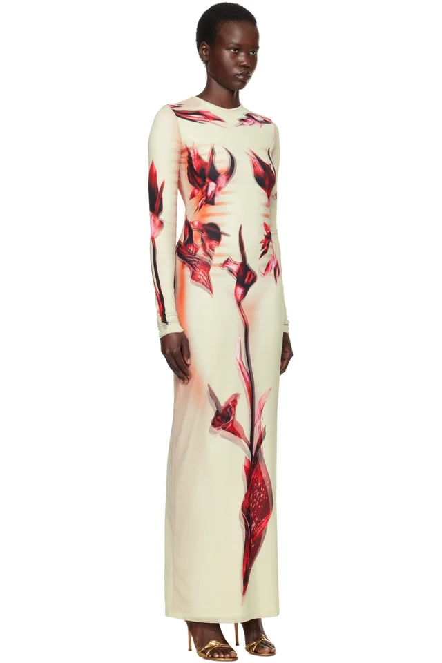 Jean Paul Gaultier Green & Pink 'The Flower Body Morphing Marinière' Maxi Dress, photo 2 of 4 from SSENSE