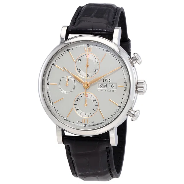 IWC Portofino Chronograph Silver Plated Dial Mens Watch IW391022 in pink|silver|gold|gray|black Crocodile from Jomashop.com