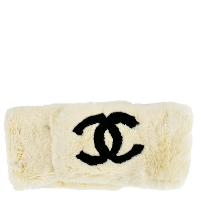 Chanel Fur Shawl Muffler Stole White in White from AMORE Vintage Tokyo