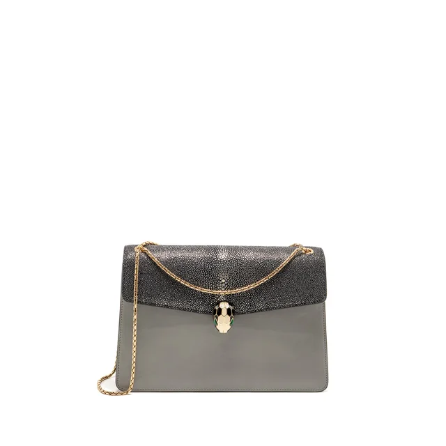 Bvlgari Serpenti Forever Bag Crystal Galuchar/Calfskin Grey RGHW in Grey Calfskin from EMIER