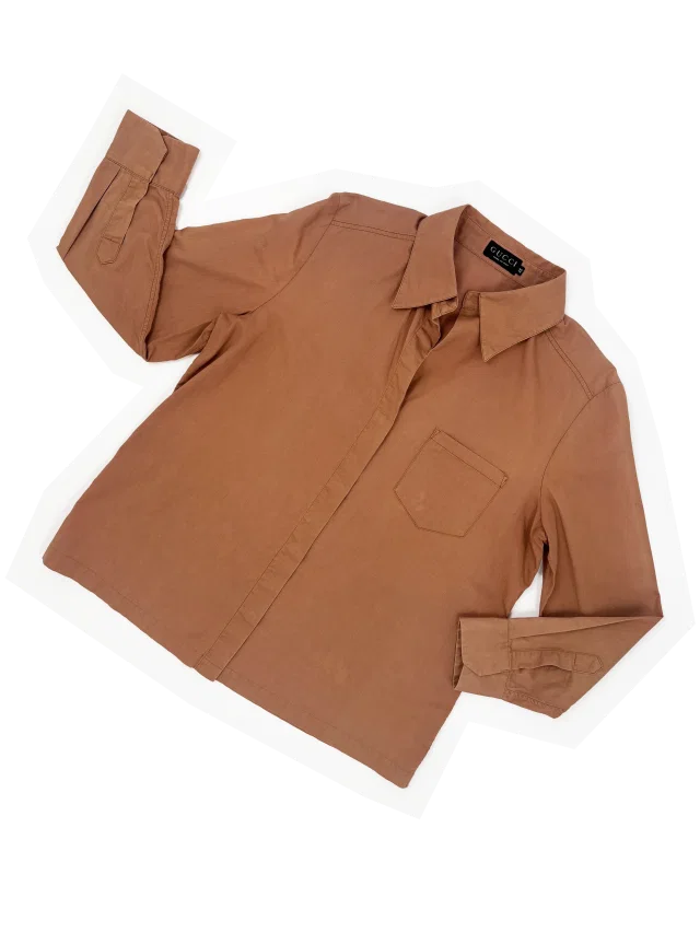 Gucci 90s tan open neckline shirt in Brown from James Veloria