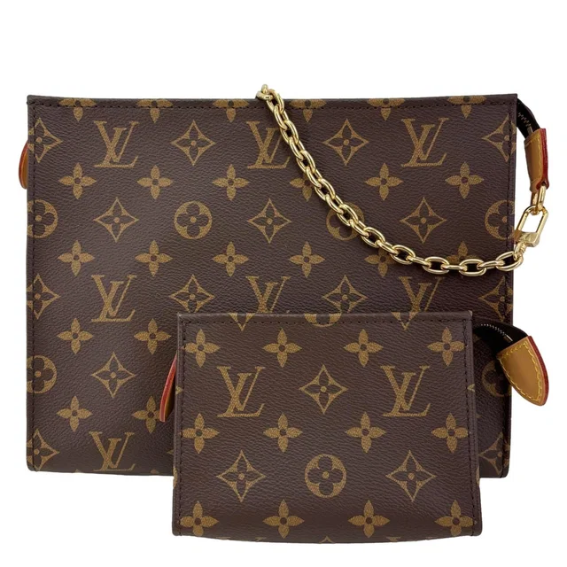 Louis Vuitton Toiletry Pouch On Chain Monogram Canvas Clutch Brown in Brown Coated canvas from Dallas Designer Handbags