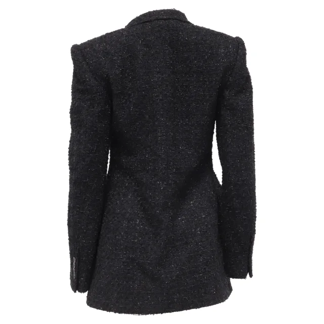 Balenciaga Hourglass Tweed Blazer in Black Cotton in black, photo 4 of 6 from ShopSimon