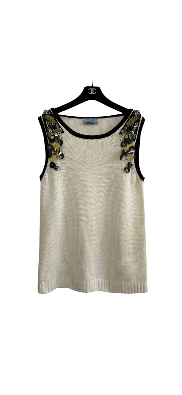 Prada Sequin Cashmere Sleevless Top Sz42 in Cashmere from Luxury Promise