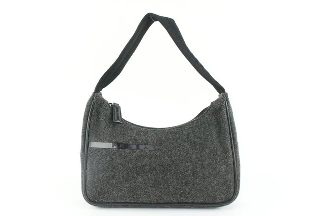 Prada Charcoal Grey Wool Mini Hobo Shoulder Bag in Grey Wool from Bagriculture