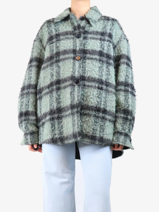 Acne Studios Black and green brushed wool plaid overshirt - size S in Black Wool from Sign of the Times