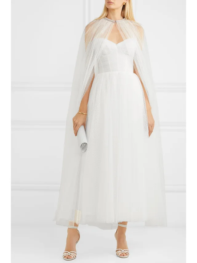 MONIQUE LHUILLIER Brie crystal-embellished Swiss-dot tulle cape in White, photo 2 of 2 from NET-A-PORTER (Canada)