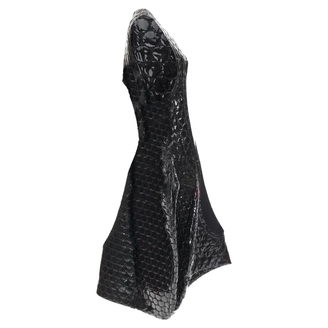 Comme des Garcons black PVC bubble quilted cut out dress in black, photo 4 of 6 from ShopSimon