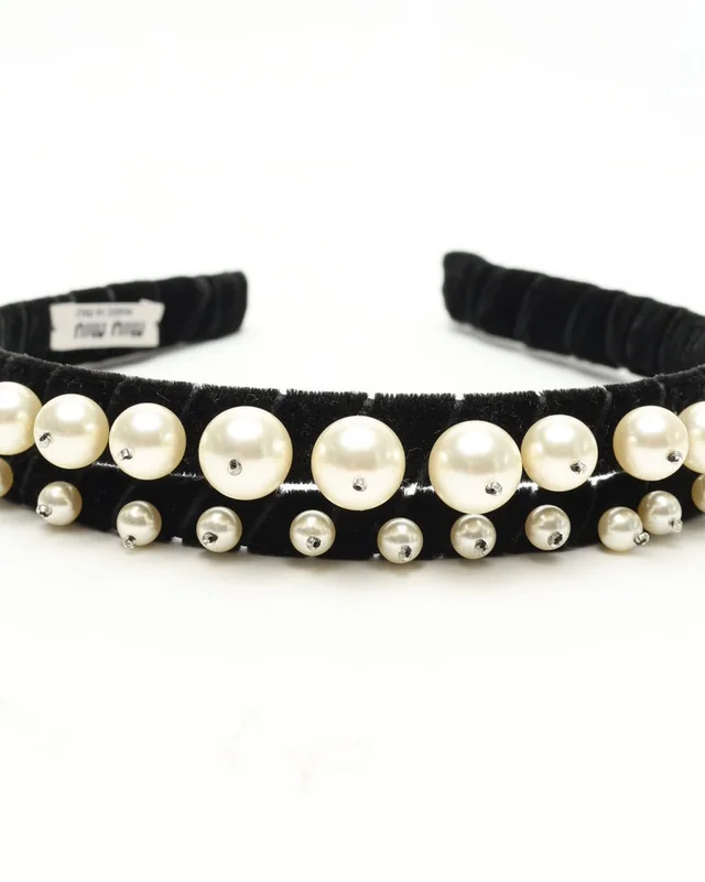 Miu Miu Pearl Velour Headband from A Retro Tale, photo 3 of 5