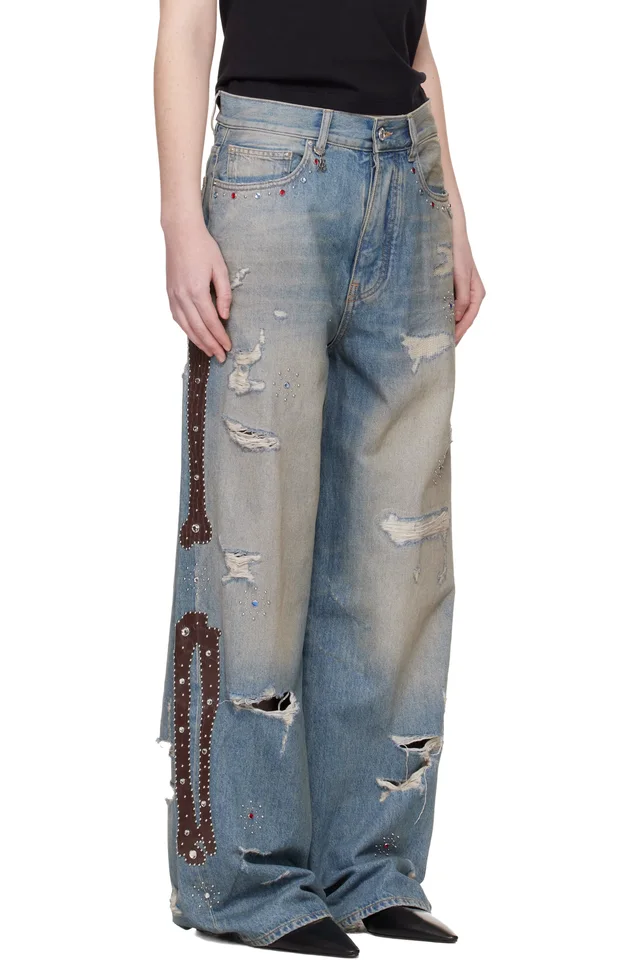 AMIRI Blue Bones Studded Jeans, photo 2 of 4 from SSENSE