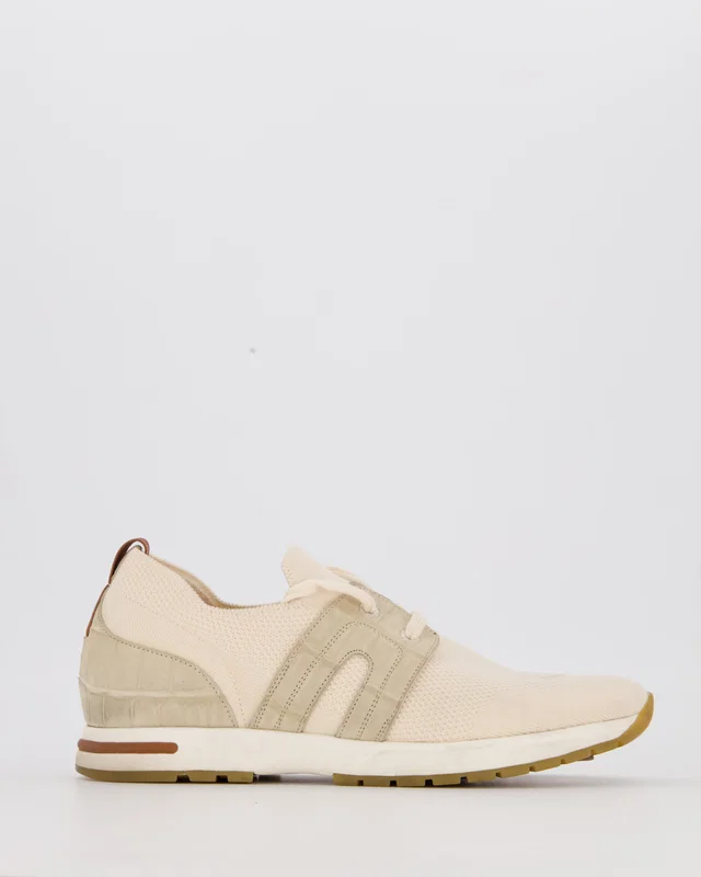 Loro Piana 360 LP Flexy Walk Sneaker in Light Cream Knitted Wool and Grey Alligator Panels Size EU 37.5 in White Crocodile from Sellier