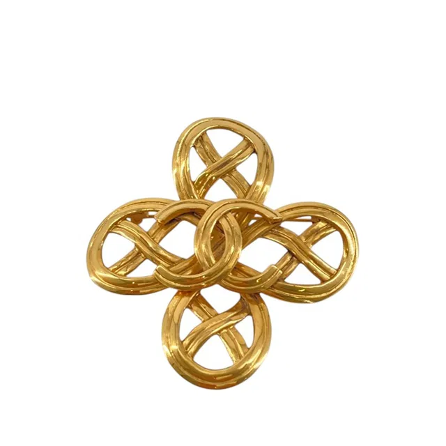Gold Chanel CC Gold Plated Infinity Brooch in Gold from Designer Revival