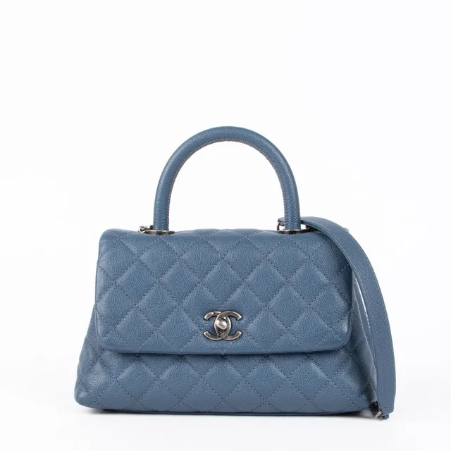 Chanel Blue Caviar Small Coco Handle Bag in Blue Caviar leather from Labellov