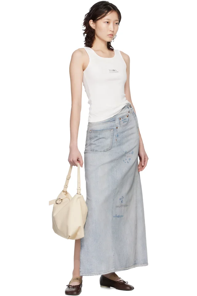 MM6 Maison Margiela Blue Distressed Denim Maxi Skirt, photo 4 of 4 from SSENSE