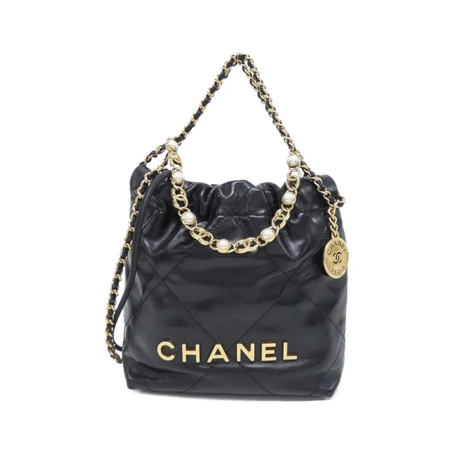 CHANEL 22 Line Mini AS3980 Bag in BLACK / GOLD metal fittings Calf / fake pearl from KOMEHYO