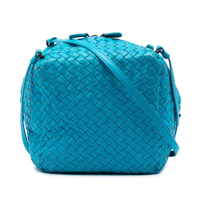 Blue Bottega Veneta Nappa Intrecciato Cube Crossbody in Blue Nappa leather from Designer Revival