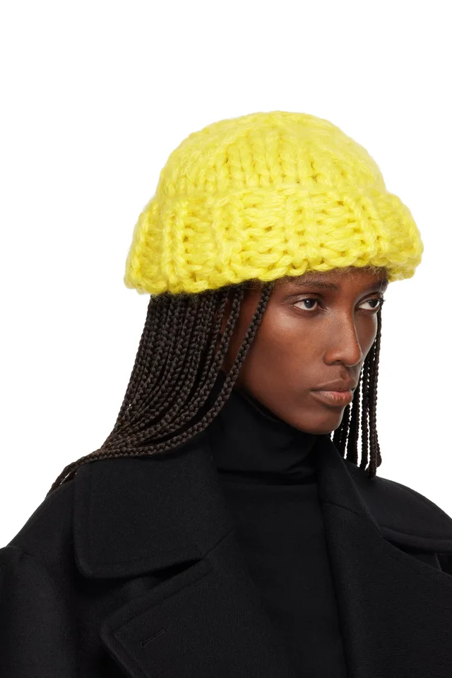 ISSEY MIYAKE Yellow November Silk Mohair Beanie, photo 2 of 3 from SSENSE