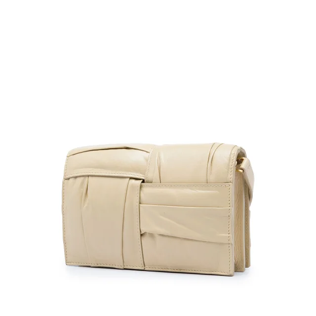 Bottega Veneta Mini Calfskin Intrecciato Pleated Cassette Crossbody in Beige Calfskin from Designer Revival, photo 2 of 5