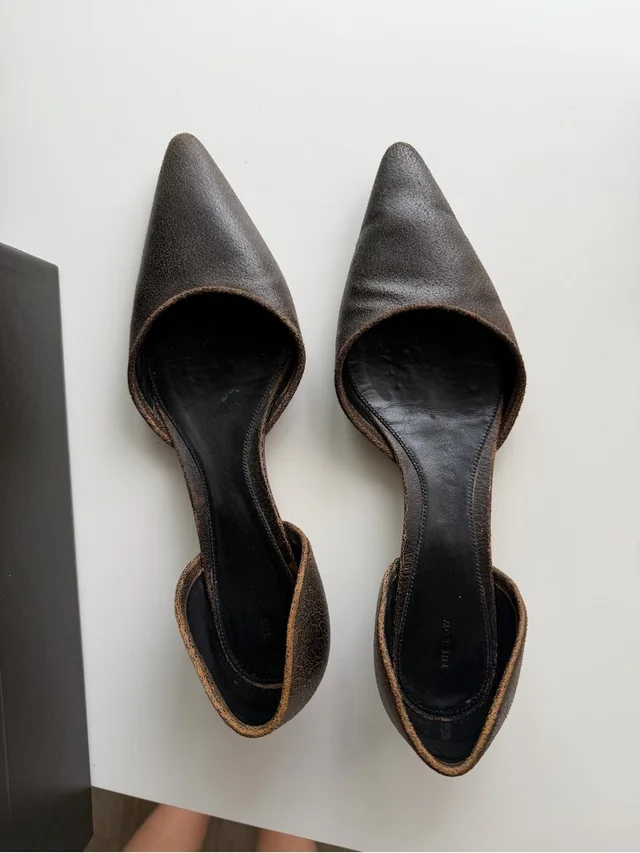 The Row Pointed-Toe D'orsay Flats In Dark Brown in black|red|brown Leather from Poshmark