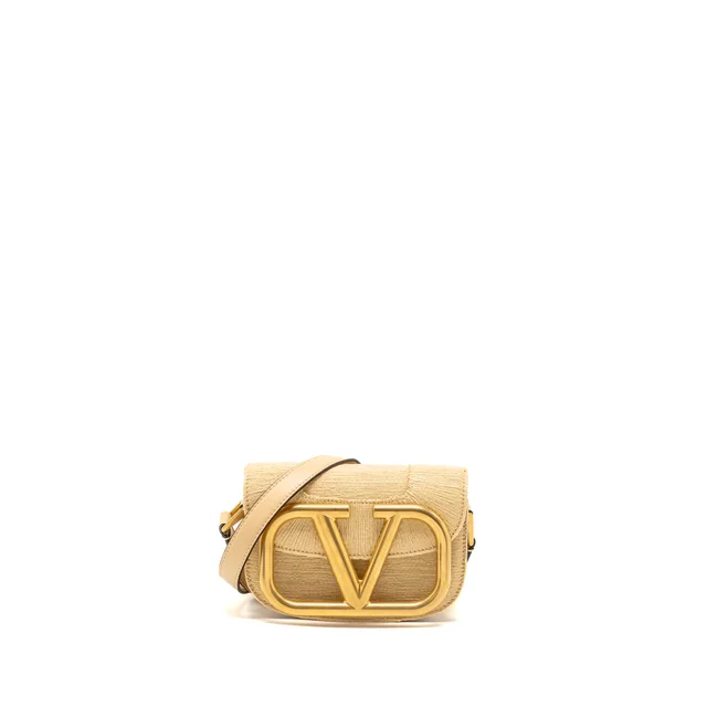 Valentino Garavani Small Supervee Crossbody Bag Leather/Raffia Beige GHW in Beige Raffia from EMIER
