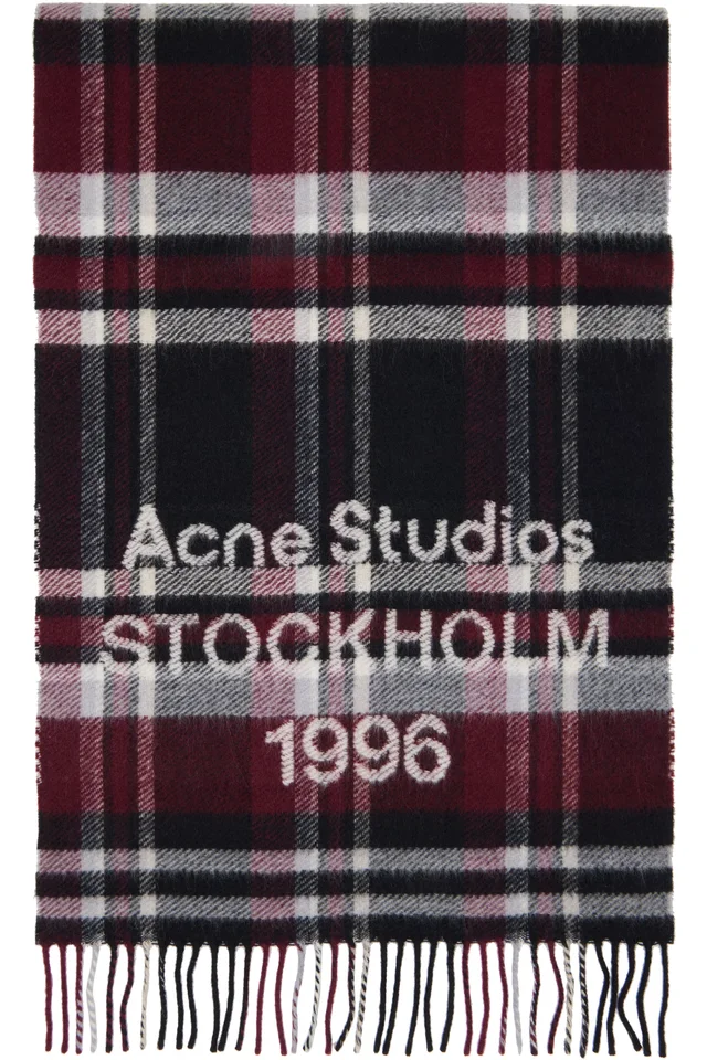 Acne Studios Red & Black Logo Fringe Scarf from SSENSE, photo 1 of 1