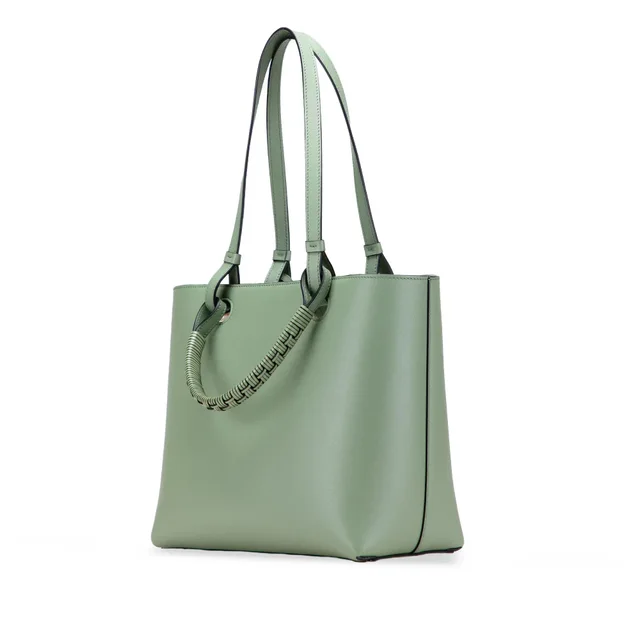 Green LOEWE Small Smooth Calfskin Anagram Tote Satchel in Green Calfskin from Designer Revival, photo 2 of 2