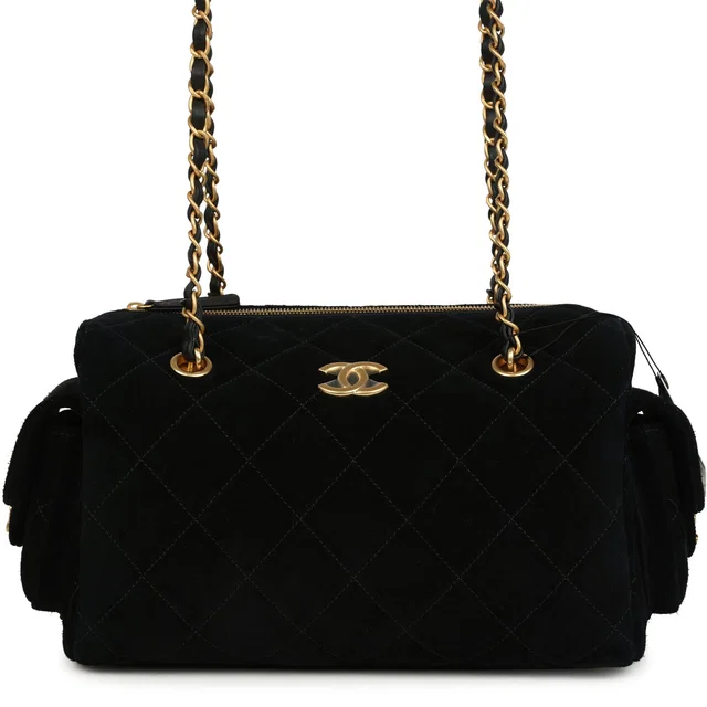 Chanel Small Bowling Bag Black Suede Antique Gold Hardware in Black Suede from Madison Avenue Couture