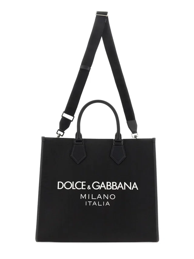 Dolce & Gabbana Logo-Print Shopping Shoulder Bag — Black Polyamide in Black Leather from HEWI