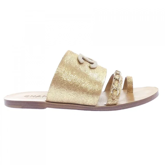 Chanel Sandals Gold in Gold Calfskin from The Reluxe